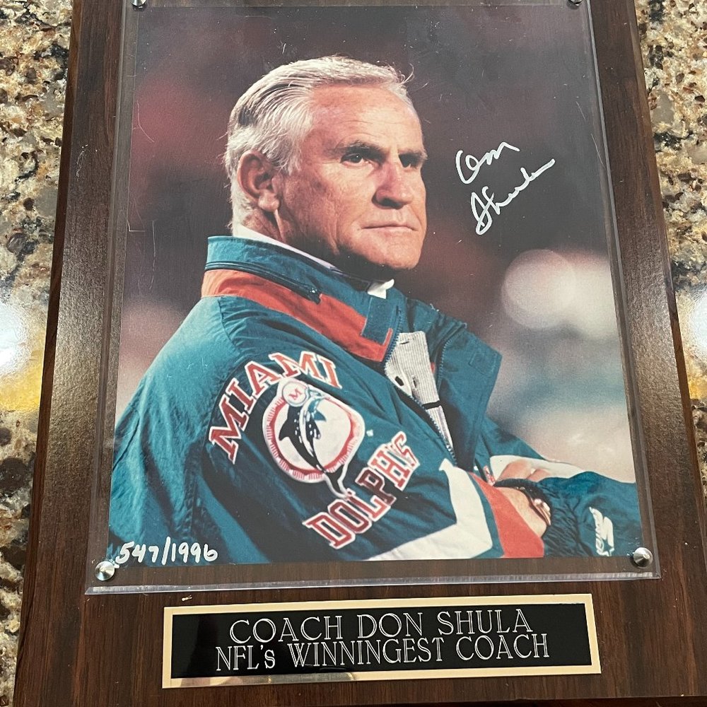 COACH DON SHULA NFL WINNINGEST COACH SIGNED WOODEN PLAQUE with Authenticity